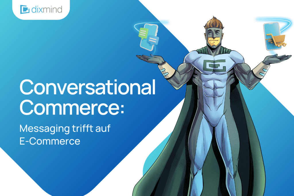 Featured Image mit einem Superhelden und Text-Overlay über Conversational Commerce